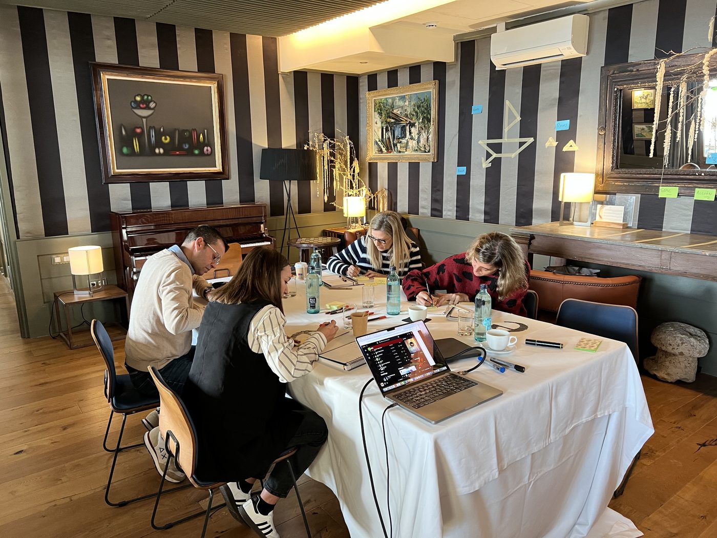 Kuma Partners team writing individual retrospective notes during a company offsite