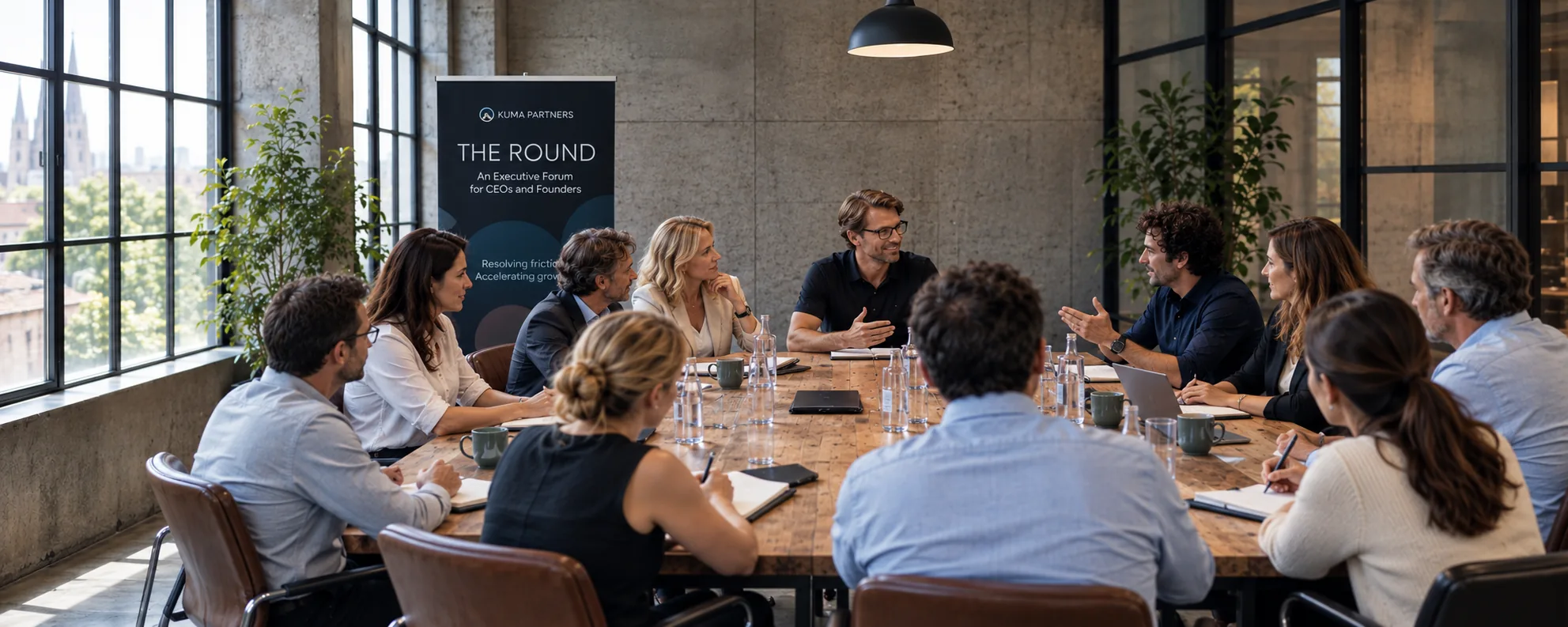 Founders and CEOs around a table at a confidential peer board session